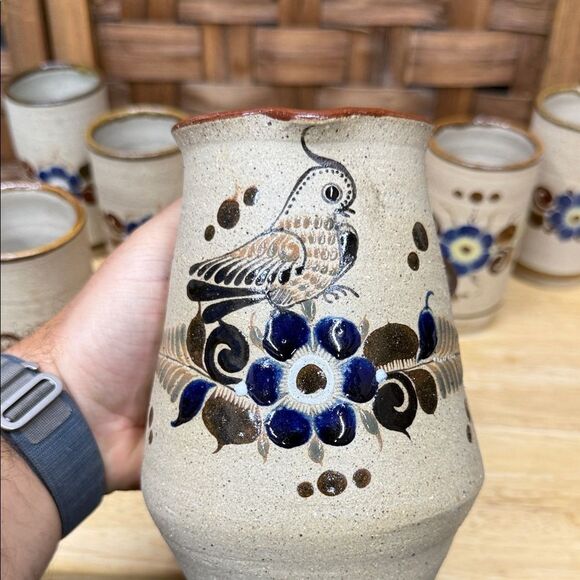 Vintage Tonala Mexico Ceramic Pitcher and Glass Set - Picture 3 of 4